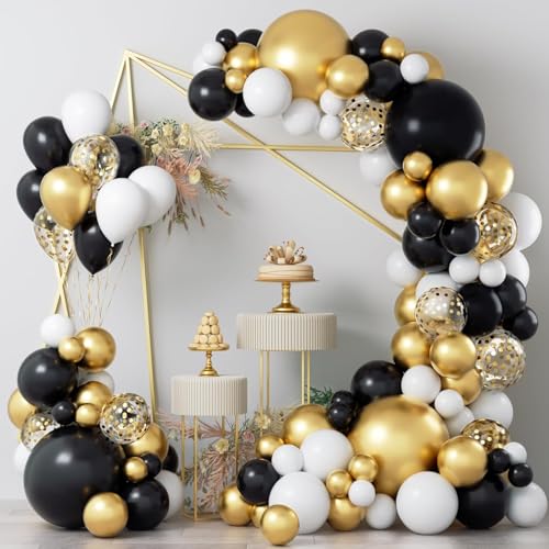 Boloshine Ballon Bogen Set Schwarz Gold, 99 Stück Schwarz Gold Weiß Luftballons Geburtstag Hochzeit mit Konfetti Gold Ballons, Luftballons Girlande Set für Baby Shower, Brautparty, Geburtstag Deko Boloshine Ballon Bogen Set Schwarz Gold, 99 Stück Schwarz Gold Weiß Luftballons Geburtstag Hochzeit mit Konfetti Gold Ballons, Luftballons Girlande Set für Baby Shower, Brautparty, Geburtstag Deko von BoloShine