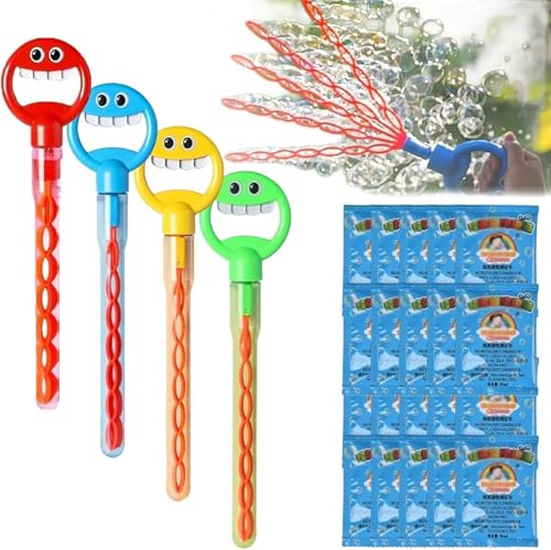 32 Loch Blasenstab mit Lächelndem Gesicht, 5-Klauen-Smiley-Seifenblasenstab, Smiley-Seifenblasen-Klauenstab, Machen Sie viele Seifenblasen für Kinder (4 Stück) von BomKra