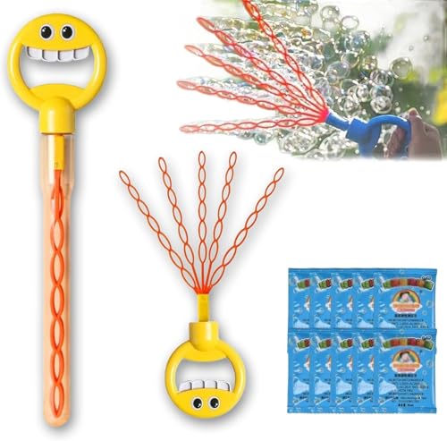 32 Loch Blasenstab mit Lächelndem Gesicht, 5-Klauen-Smiley-Seifenblasenstab, Smiley-Seifenblasen-Klauenstab, Machen Sie viele Seifenblasen für Kinder (gelb) von BomKra