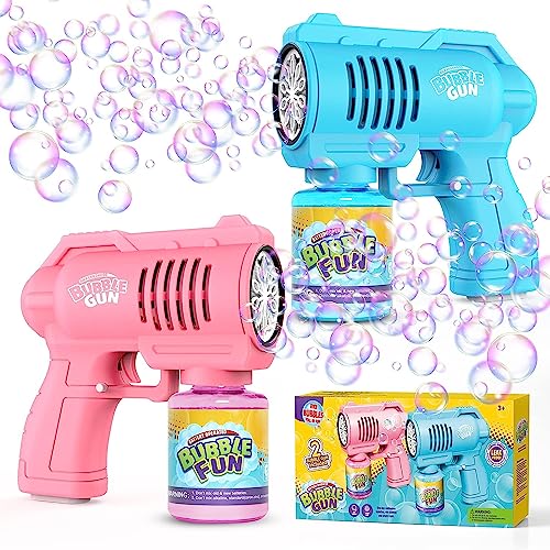 Bombble Automatische Seifenblasenpistole, Seifenblasenmaschine Gun Kinder 10000+ Blasen/Minute mit 130ML Seifenblasenlösung, Blasenspielzeug Geschenk für Kinder/Geburtstag/Party (Blue+Pink) von Bombble