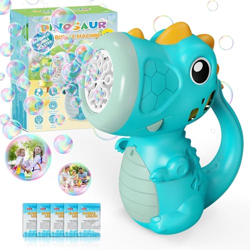 Bombble Dino Seifenblasenspielzeug Kleinkind, Dinosaurier Seifenblasenmaschine 5000+ Blasen/Min mit Seifenblasenlösung für Hochzeit/Camping/Party, Outdoor Geschenk für Junge&Mädchen 345678 (Blue-V6) von Bombble