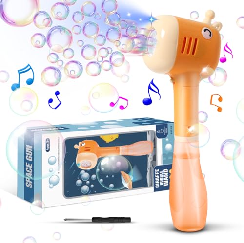 Bombble Elektrisch Bubble Stick, Giraffe Seifenblasenmaschine Seifenblasenstab 5000+ Seifenblasen/Min mit 290ML Super Seifenblasenlösung für Outdoor/Party/Hochzeit(Orange) von Bombble