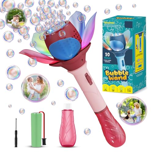 Bombble Elektrisch Seifenblasenspielzeug, Lotosblume Seifenblasenmaschine Kinder 10000+ Seifenblasen/Min mit 120ML Seifenblasenlösung/AKK/LED für Outdoor/Party/Hochzeit, Bubble (Pink) (2040-Pink) von Bombble