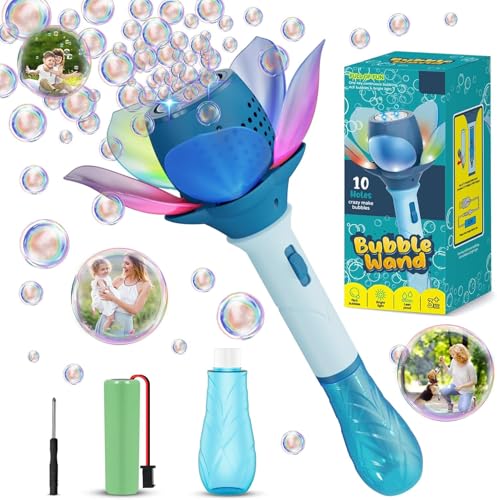 Bombble Elektrisch Seifenblasenspielzeug, Lotosblume Seifenblasenmaschine Kinder 10000+ Seifenblasen/Min mit 120ML Seifenblasenlösung/AKK/LED für Outdoor/Party/Hochzeit, Bubble (Blue) von Bombble