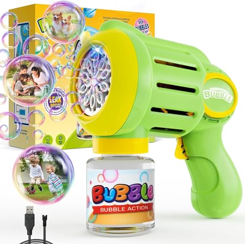 Bombble Seifenblasenpistole Set, Seifenblasenmaschine Kinder 10000 Blasen/Min mit Seifenblasenlösung/Akku, Seifenblasenspielzeug Outdoor Geschenk für Kinder/Geburtstag/Party (Green) von Bombble