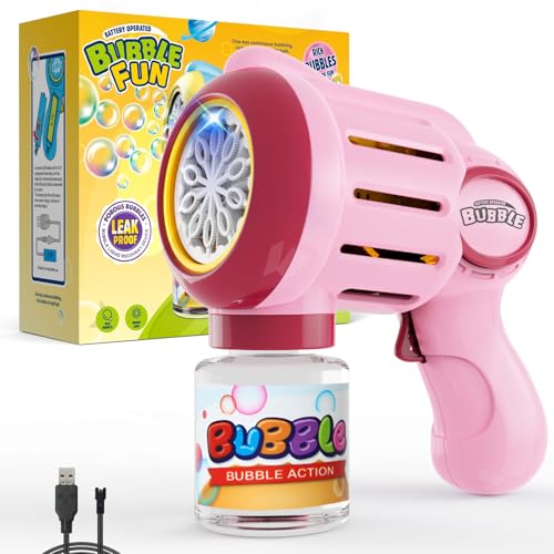 Bombble Seifenblasenpistole für Kinder, Seifenblasenmaschine Kinder 10000+Blasen/Min mit Seifenblasenlösung,Seifenblasenspielzeug Geschenk für Kinder/Geburtstag/Party, Bubble Gun (2030-Pink) von Bombble