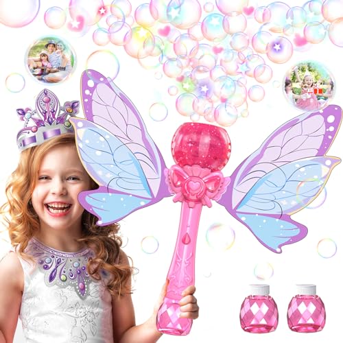 Bombble Elektrisch Seifenblasenspielzeug, Lotosblume Seifenblasenmaschine Kinder 10000+ Seifenblasen/Min mit 120ML Seifenblasenlösung/AKK/LED für Outdoor/Party/Hochzeit, Bubble (Pink) (Pink) von Bombble