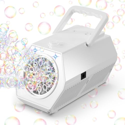 Bommble Automatische Seifenblasenmaschine, tragbar, für 10.000 + Blasen/min, Seifenblasenmaschine mit 240 ml Behälter, geeignet für Geburtstage/Hochzeiten/Partys/Geschenke (weiß) von Bombble