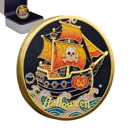 Bomefoi Halloween Gedenkmünze - Piratenschiff Metall Halloween Münze | Dekorationsstück für Schreibtisch Männer und Frauen Enthusiasten Arbeitszimmer Wohnzimmer Schlafzimmer Tisch und Feiertage von Bomefoi