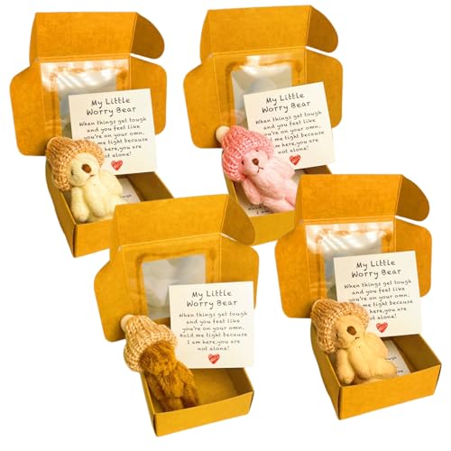Bomefoi Plush Bear Box,4 Teile Weiche Niedliche Plussbären Mit Motivationskarte - Sammelpuppe Für Schule Geburtstag Schreibtisch Büros Kinderzimmer Schlafzimmer | Halloween Weihnachten von Bomefoi