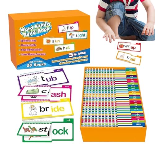 BommFu 30 Read and Rhyme FLI-p Books | Sichtwort-Lernkarten Für Den Kindergarten - Word Families Letter Sounds Flash Cards Educational Reading Games von BommFu