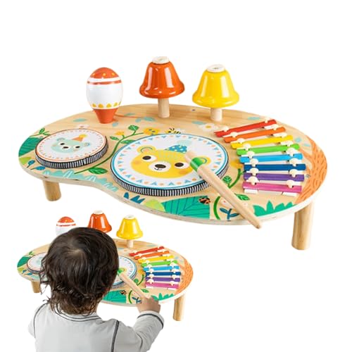 BommFu Aktivitätstisch Für Kinder,Holz Musik Aktivitätstisch Für Babys | Sensorisches Musikspielzeug Ab 2 Jahren Für Kleinkinder von BommFu