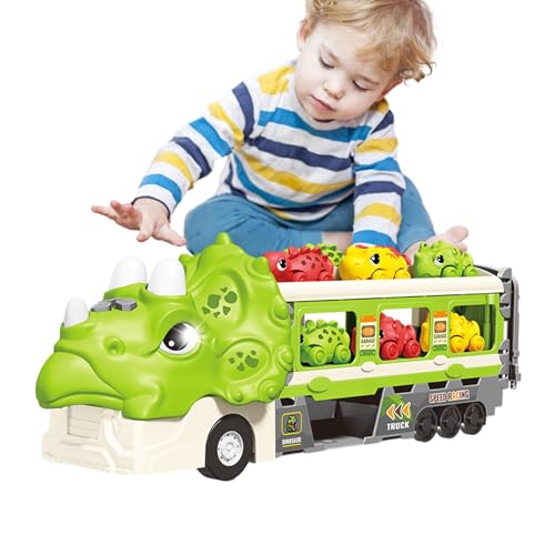 BommFu Dinosaurier-LKW-Spielzeug,19 Stück Faltbare Friktionsautos mit Licht und Sound - Kreatives Kinderspielzeug, lustiges Autospielzeug für Weihnachten, Party, Geschenk im Alter von 2–6 Jahren von BommFu