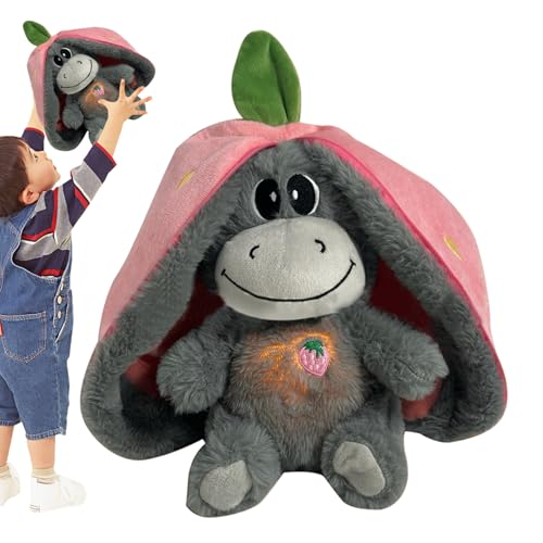 BommFu Schlummer Esel Kuscheltier Mit Atembewegung Und Musik | Weiches Erdbeer Avocado Plüschtier Puppe | Esel Stress Relief Stofftier - Beruhigende Atmungsaktive Gefüllte Tiere Für Kinder von BommFu