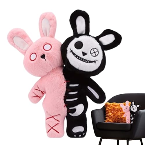 BommFu Stoffhase - Gefülltes Plüschkaninchen | Zweiköpfiges 28cm Grusel Spielzeug Für Deko Wohnzimmer Schlafzimmer Auto Halloween Weihnachten Ostern Geburtstag Geschenkidee von BommFu
