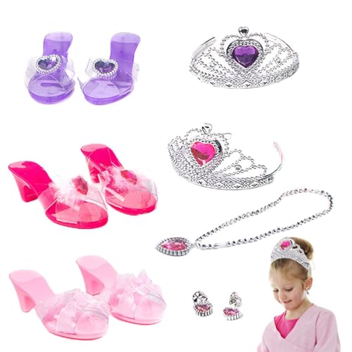 Princess Dress Up Schuhe Set | Prinzessin Spielschuhe Crown Necklace Jewelry Boutique | Pretend-Schmuck-Spielzeug-Set - Anzieh- Und Eleganter Schuh Für Kleine Mädchen von BommFu