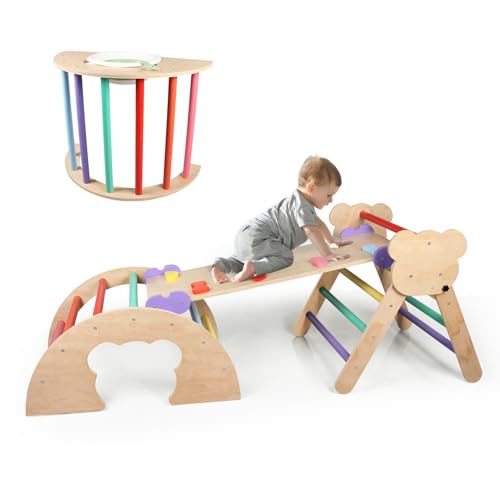 BommJokker Klettergerüst Indoor, Kletterdreieck, Kletterbogen, Kletterdreieck mit Rutsche, 4 in 1 multifunktionaler Indoor Spielplatz für Kinder ab 3+ Jahren (Mehrfarbig) von BommJokker