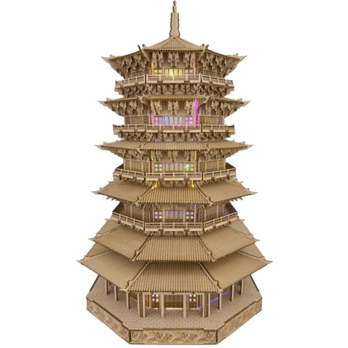 3D-Holzpuzzles für Erwachsene, Holzpagode, Modellbausätze, 3D-Puzzle, Erwachsene, Bauhandwerk für Erwachsene und 14+ Jugendliche. (fünfstöckige Pagode, 1287 Teile) von Bon amixyl