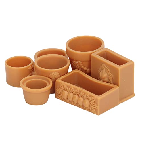 Bonbela 7 Stücke Dollhouse Topf Harz Elegature Miniatursimulation Topf DIY DIY 1/12 Baby Keramikfliesen von Bonbela