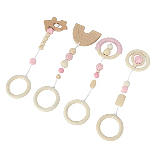 Bonbela Hölzerne Hängespielzeug Babyspiel -Fitnessstudio Kinderwagen Anhänger Spielzeug für Kleinkinder Säuglinge mit Bio -Buchenmaterial Sicher für Motorische Fähigkeiten (Rosa) von Bonbela