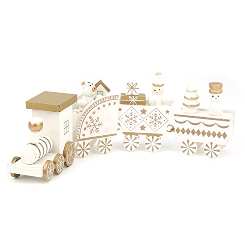 Bonbela Hölzerne Zugset Weihnachtsspielzeug für Kinder 4-Seption DIY Holiday Train Dekor mit Haken Design Rotes Grün Weiße Farbe Kaffee (Weiß) von Bonbela