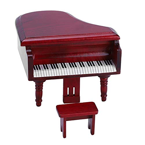 Bonbela Mini -Simulation Holz Grand Piano mit Stuhl für 1:12 Puppenhaus Accessoire (Rot) von Bonbela