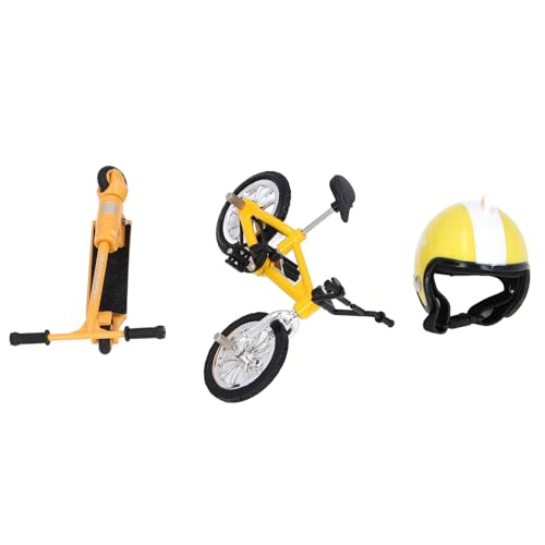 Bonbela Miniatur -Fahrrad -Roller Helm mit Realistischer Hochsimulation Garten Dekor Dollhouse Bike Scooter Helm Set (Gelb) von Bonbela