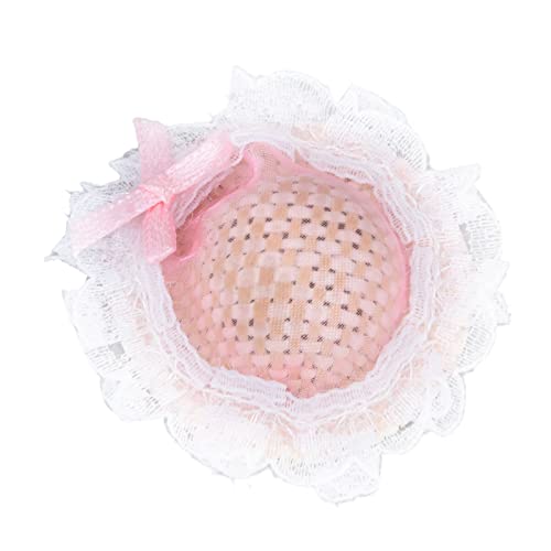 Bonbela Miniatur Rosa Puppen -Top -Hut mit Bogen, Exquisitem Mini -Birkenholz und Stoff Miniaturhut für Dollhouse, 1/12 Skala von Bonbela
