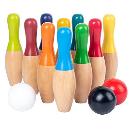 Bonbela Rasen-Bowling-Spiele, Holz-Hinterhof-Kegelspiel-Set mit 10 Pins, 3 Bällen und Netztasche für Kinder, Erwachsene, Drinnen und Draußen (1) von Bonbela