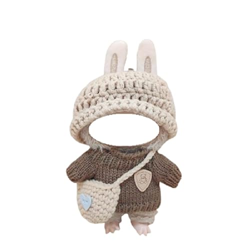 Puppenkleidungs-Set (Puppe nicht im Lieferumfang enthalten), 3-teiliges handgefertigtes Häkelpuppenkleidung, stilvolles Häkeloutfit mit Zubehör, handgehäkelter Mütze, Pullover, Tasche (Bär) von Bonbela