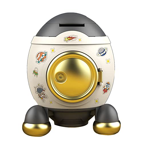 Space Rocket Piggy Bank für Kindersparungen Cartoon Space Rocket Piggy Bank Geld Bank Geld Sparen Jar Boys Mädchen (Luxuriöses graues Gold) von Bonbela