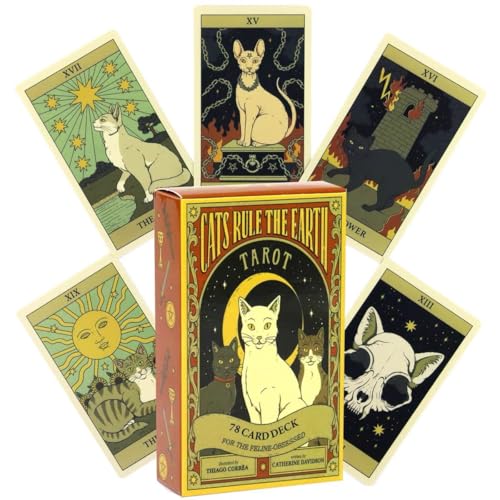 Katzen Tarotkarten für Anfänger, Cats Rule The Earth tarotkarten, 78 English Tarot Cards, Partyspiele Kartenspiele, geheimnisvolles Geschenk für Freund von Bonhoom