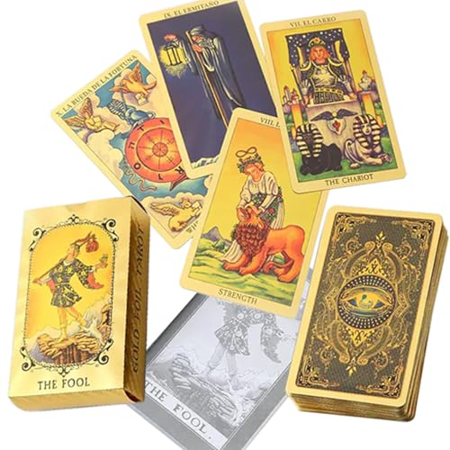 Bonhoom Rider Waite Tarotkarten Goldfolie, mit Englischen und Spanischen Leitfaden, 78 Tarot zum Sammeln, PVC, Wasserdicht und Knitterfrei, Tarot Karten für Anfänger Geschenk (Gold) von Bonhoom