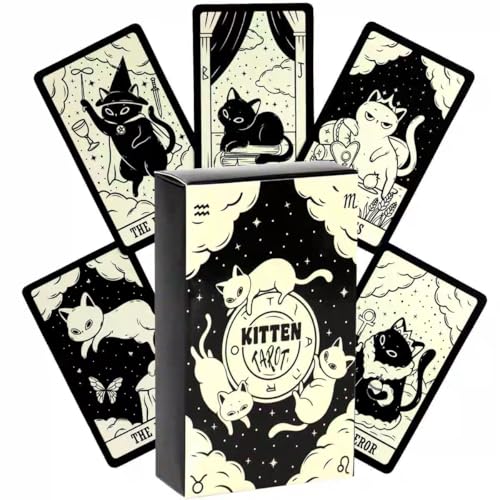 Katzen Tarotkarten für Anfänger, 78 Niedlich Kitten Card Karten für Schicksals Weissagung, Englisch Tarot Cards Set für Partyspiele Kartenspiele, geheimnisvolles Geschenk für Freund von Bonhoom