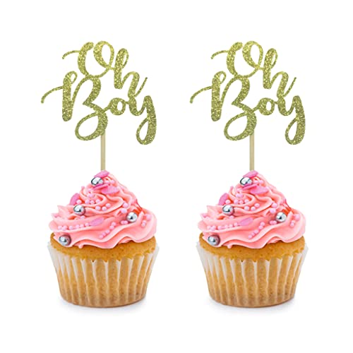 24 Stück goldene Glitzer Oh Boy Cupcake-Topper für Geburtstagsparty, Hochzeit, Babyparty, Kuchen, Dessert-Dekorationen, Zubehör 24 Stück goldene Glitzer Oh Boy Cupcake-Topper für Geburtstagsparty, Hochzeit, Babyparty, Kuchen, Dessert-Dekorationen, Zubehör von BoningNEW