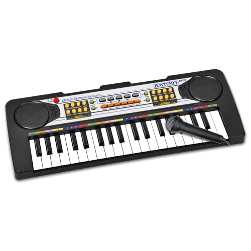Bontempi 12 3730 | PlayKeys-Spielzeugtastatur mit 37 Tasten für kleine Musiker mit Mini-Pass und Mikrofon keyboard, Mehrfarbig, 425x160x50 mm von Bontempi