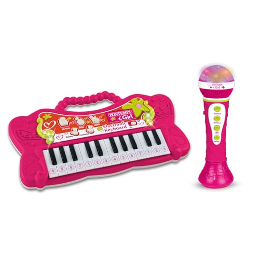 Bontempi 60 2172 PlayKeys: 24-Tasten-Spielzeug mit Karaoke-Mikrofon für kleine Musiker, Rosa, 60x195x60 mm, Mehrfarbig von Bontempi