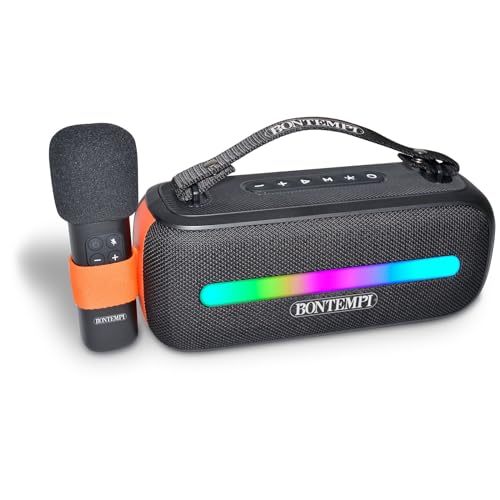 Bontempi | SonicSync - Drahtloser Verstärker Karaoke mit dynamischem Mikrofon, Lichteffekten, TWS und Echoeffekt, 28,9x18,2x12,9 cm, Schwarz Bontempi | SonicSync - Drahtloser Verstärker Karaoke mit dynamischem Mikrofon, Lichteffekten, TWS und Echoeffekt, 28,9x18,2x12,9 cm, Schwarz von Bontempi