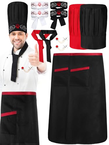 Bonuci Hibachi-Kochkostüm-Set, Kochmütze, Schürze, japanisches Stirnband, Krawatte, fliegender Kranich, Brosche, Koch, Outfit für Hibachi-Party, Grillen, Geburtstag, Halloween, Party-Dekorationen von Bonuci