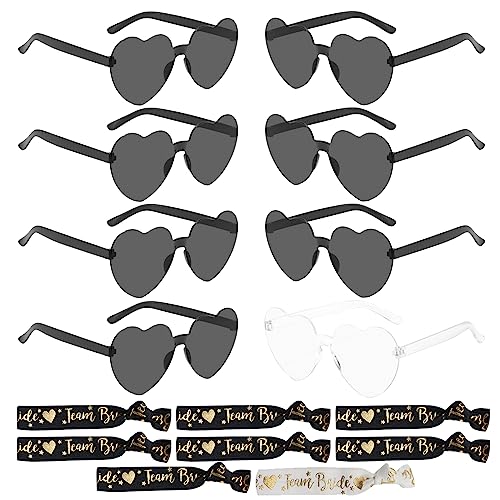 Herzbrille Herz Brille Schleier Jga, 8 Stück Sonnenbrille Herz Partybrille Schleier Braut Bachelorette Party Accessories, Sonnenbrillen Set Bauchladen Junggesellinnenabschied Frau Accessoires von Booaee