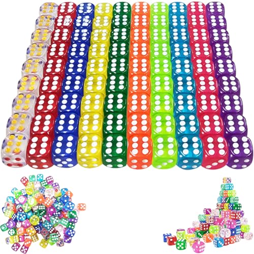 100 Stück Würfel Set, Würfelspiele Tischspiele, Transparent Würfel Set 12mm Mehrfarben Sechsseitiger Würfel Acryl Spielwürfel, Spielwürfel Bunt würfel Set für Spiele, Teaching Math, Tischspiele,Party von Booaee