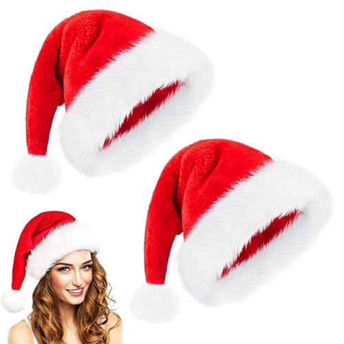 Weihnachtsmütze, 2 Stück Weihnachtsmützen Nikolausmütze Rot Nikolausmützen, Weihnachtsmann Mütze Santa Hat Weihnachtskostüm Zubehör Unisex Verdicken Rot Weihnachtsfeier Hut mit Pelzrand für Erwachsene von Booaee