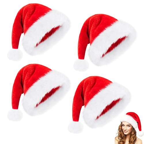 Weihnachtsmütze, 4 Stück Nikolausmütze Weihnachtsmützen Erwachsene, Weihnachtsmann Mütze Santa Hat Weihnachtsmütze Baby,Unisex Verdicken Rot Weihnachtsfeier Hut für Weihnachten Neujahr und Partybedarf von Booaee