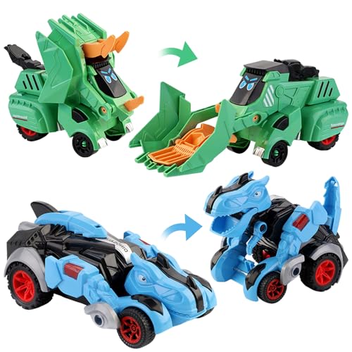 Booaee Dinosaurier Spielzeugautos,2 Stück Dinosaurier Transformator Auto Spielzeug Verformung Dino Autospielzeug Verwandelbares Dinosaurier Dino Spielzeug Geschenk für ab 3 4 5 6 Jahre Jungen Kinder von Booaee