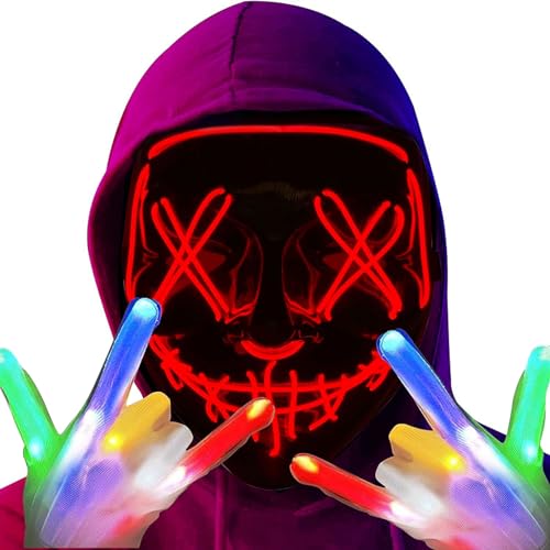 LED Scream Ghostface Halloween Maske, LED Maske im Dunkeln Leuchtend, LED Maske leuchten 6 Modi LED Glühhandschuhe, Halloween LED Blinkende Handschuhe Mütze Mit Kinder Erwachsene Skelett handschuhe LED Scream Ghostface Halloween Maske, LED Maske im Dunkeln Leuchtend, LED Maske leuchten 6 Modi LED Glühhandschuhe, Halloween LED Blinkende Handschuhe Mütze Mit Kinder Erwachsene Skelett handschuhe von Booaee
