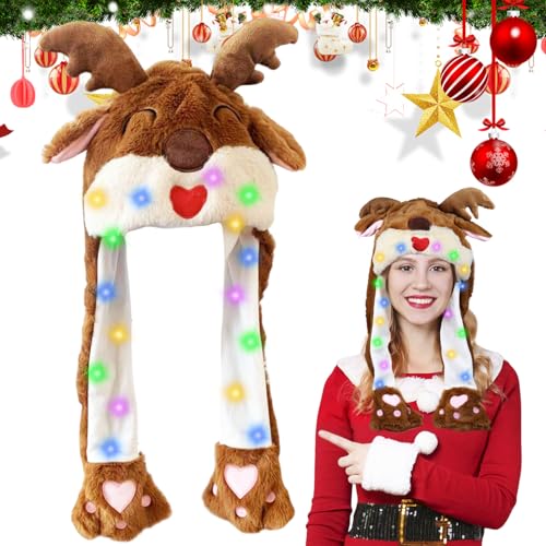 Booaee Weihnachtsmütze,LED Elch Mütze Ohren Lustiger Hut Kappe bewegliche Ohren Beleuchtete Weihnachtsmütze Plüsch Nikolausmütze Mütze mit LED Kopfbedeckung Wackelohr Mütze für Weihnachts Karneval Booaee Weihnachtsmütze,LED Elch Mütze Ohren Lustiger Hut Kappe bewegliche Ohren Beleuchtete Weihnachtsmütze Plüsch Nikolausmütze Mütze mit LED Kopfbedeckung Wackelohr Mütze für Weihnachts Karneval von Booaee