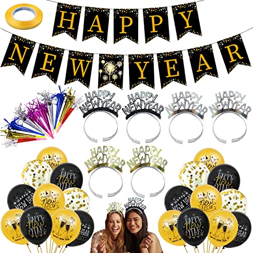 Silvester Deko 2025, 38 PCS Happy New Year Deko 2025 Deko Silvester Party 2025,Silvester Luftballons Happy New Year Decoration Girlande Geburtstagsdeko Silvesterpartydeko Accessoire für Silvesterparty von Booaee