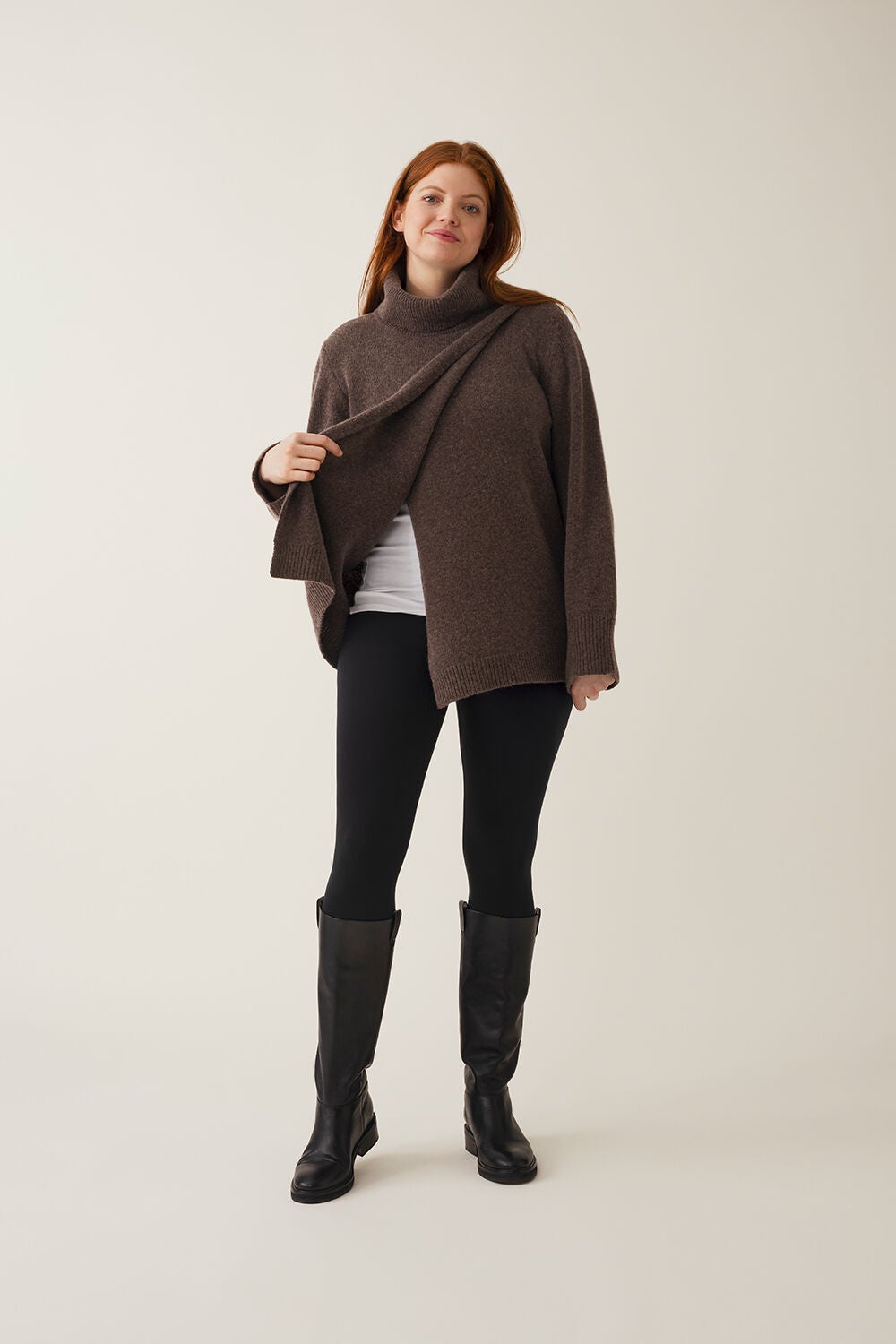 Boob Gestrickt Wolle Tunika Turtleneck, Braun/grau meliert, XL Boob Gestrickt Wolle Tunika Turtleneck, Braun/grau meliert, XL von Boob