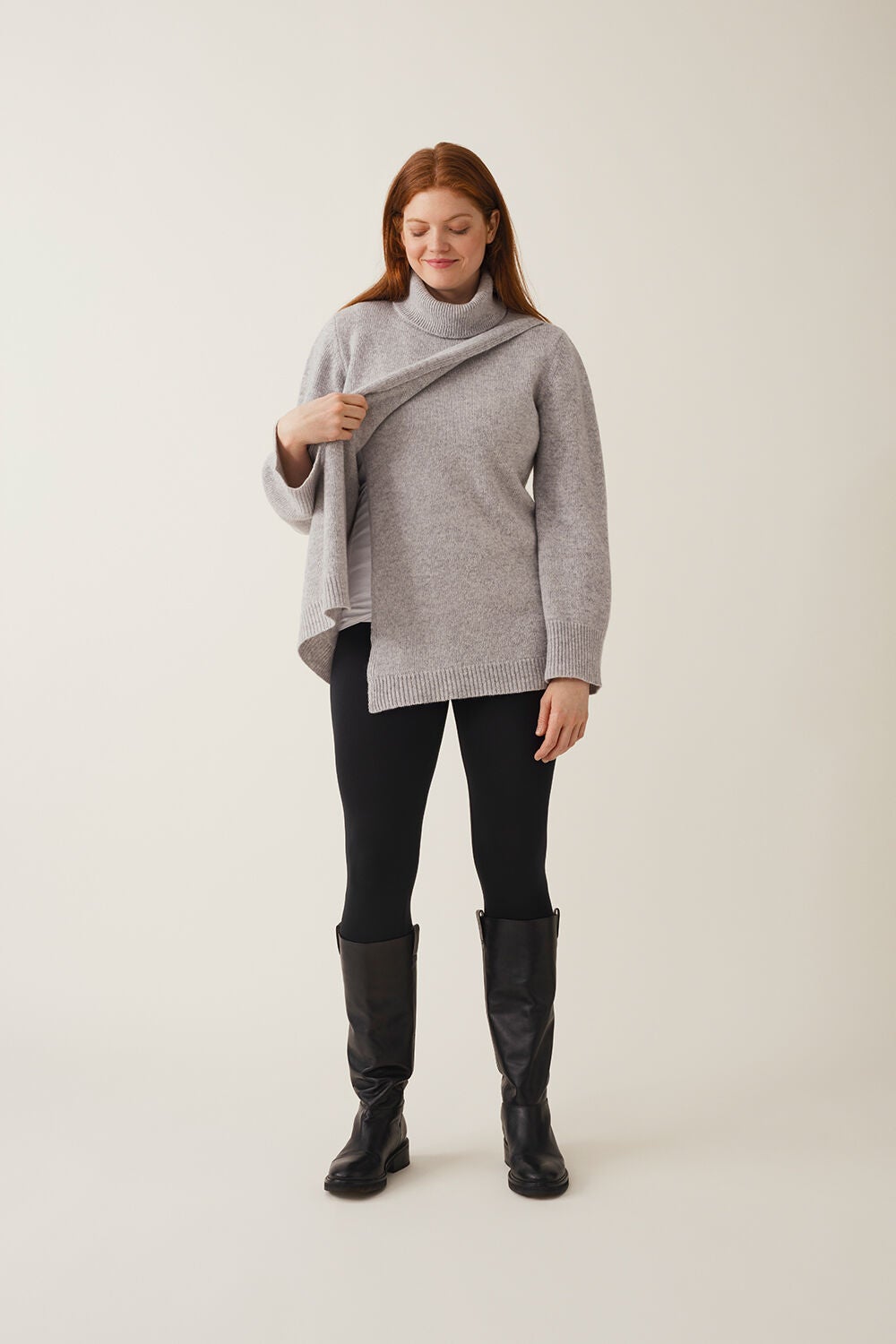 Boob Gestrickt Wolle Tunika Turtleneck, Hellgrau meliert, L Boob Gestrickt Wolle Tunika Turtleneck, Hellgrau meliert, L von Boob