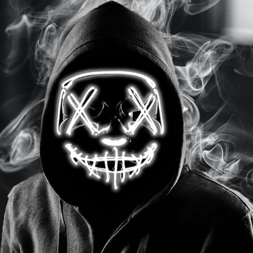 Boolavard Halloween-Maske, LED-Leuchtmaske für Festival, Cosplay, Halloween, Kostüm, Maskerade, Partys, Karneval, Geschenke (Weiß) von Boolavard
